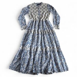 Tuckernuck Ro's Garden Diwali Maxi Dress Long Sleeve Blue Floral Size XS